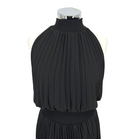 Halogen Pleated High Neck Sleeveless Handkerchief Dress Black Size Large NWOT - Picture 2 of 10